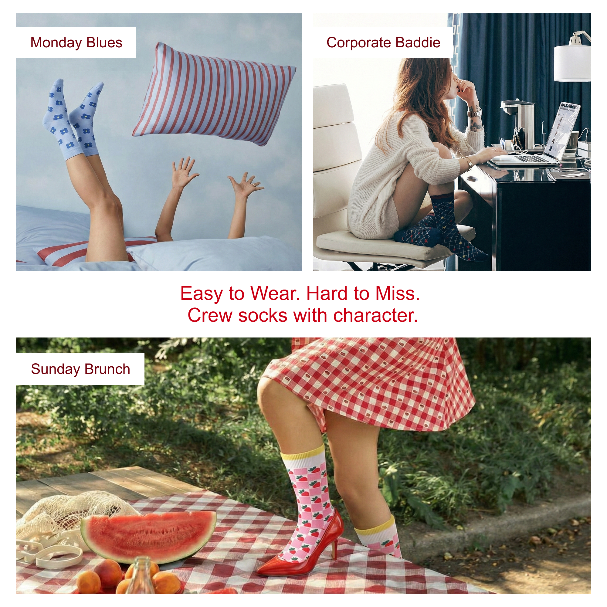 Wekynd Crew Socks﹣Pack of 3